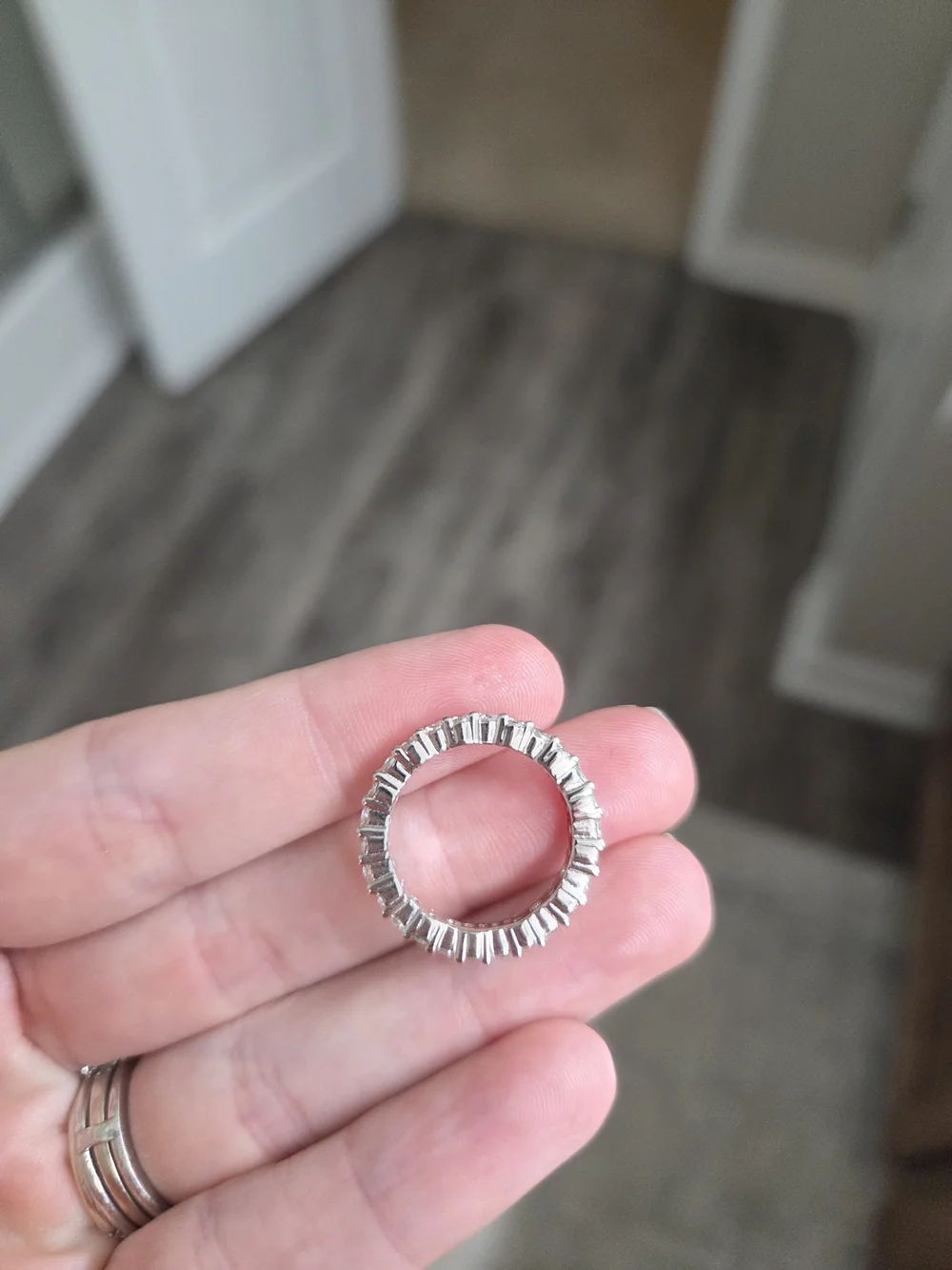 Round-Cut Diamond Eternity Band in Silver Tone